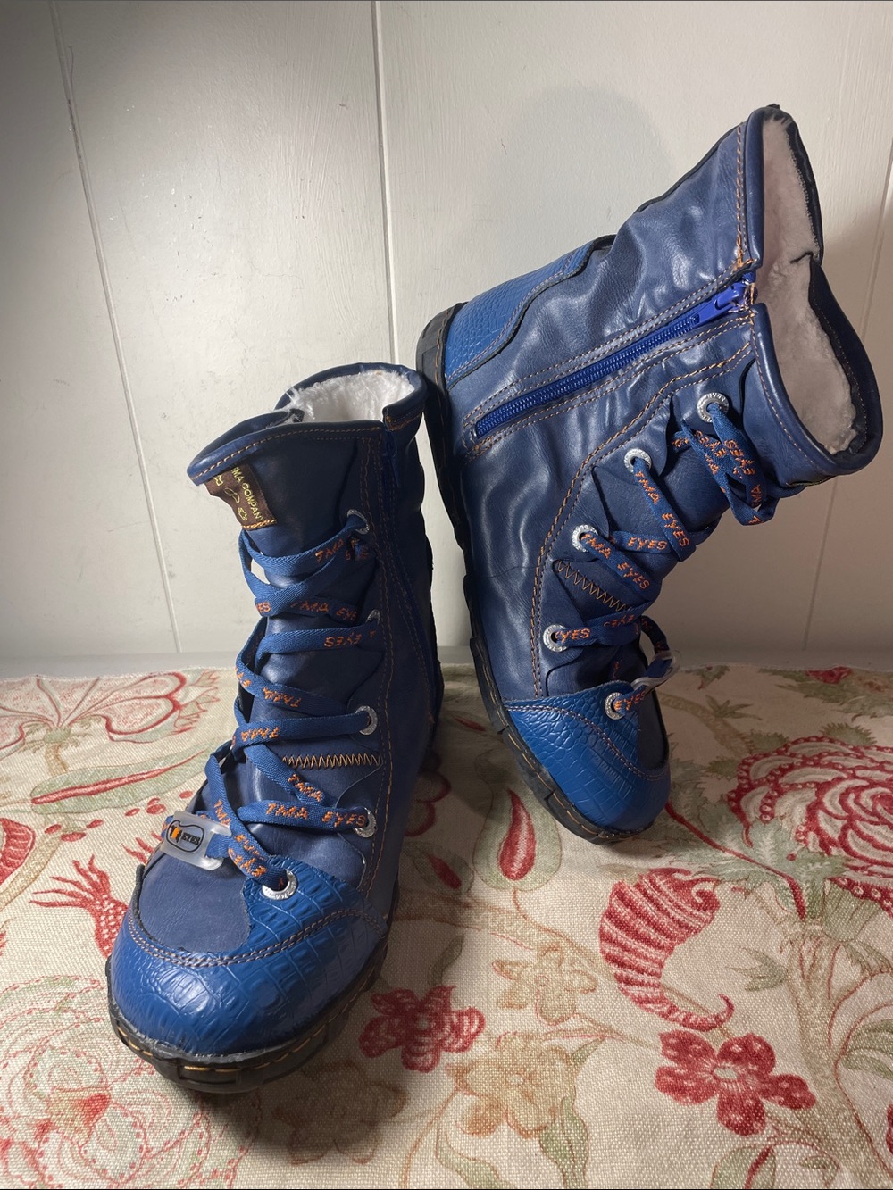TMA EYES Women's Blue Leather Mid-Calf Boots – Size 9/41